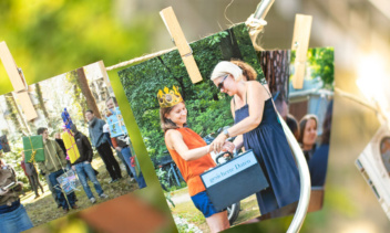 Mehrere Foto an einer Leine mit Klammern aufgehängt