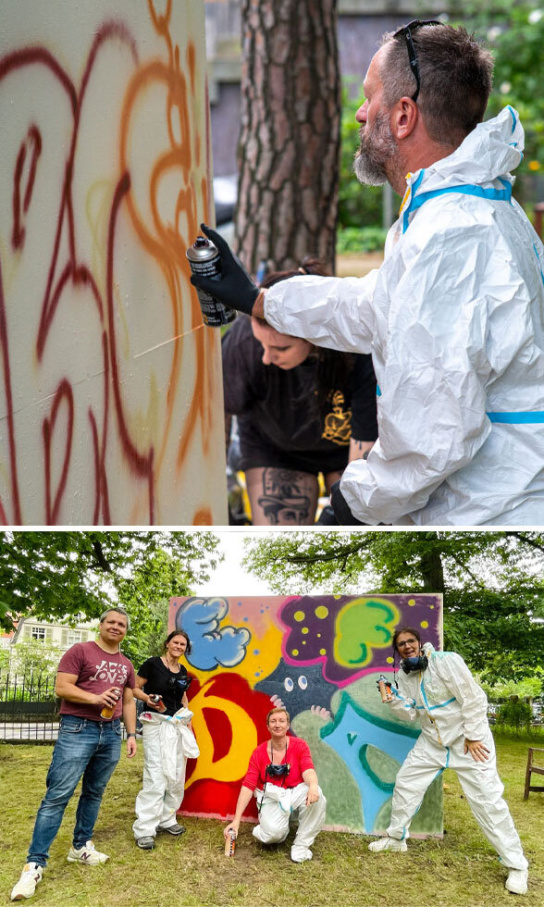 Collage: 2 Bilder zum Graffiti Workshop
