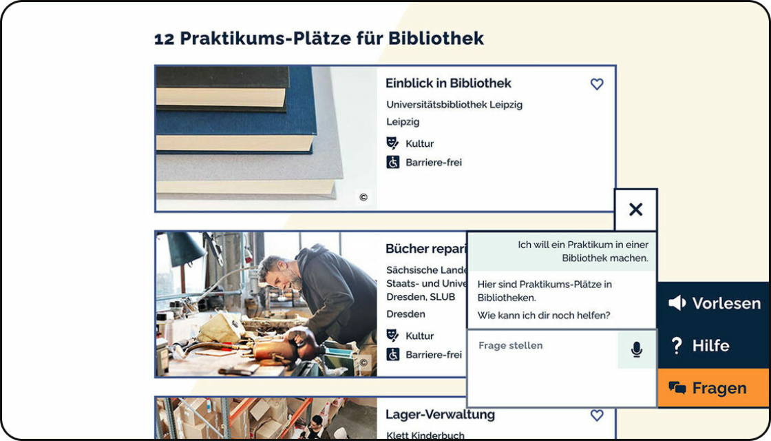 Screenshot: Aktive Fragen-Funktion auf der „Schau Rein Inklusiv!“ Webseite mit Chat-Fenster