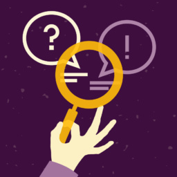 Illustration mit Lupe und 2 Sprechblasen