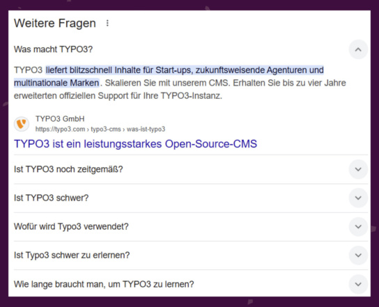 Screenshot: FAQ Snippet