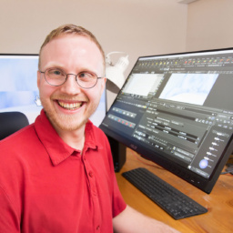 Justus an seinem Arbeitsplatz