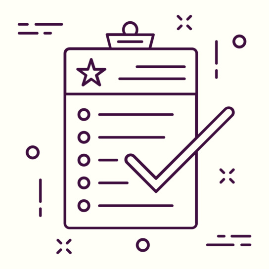 Illustration: Gezeichnete Liste mit mehreren Punkten. Neben der Liste ist ein großes Haken-Symbol.