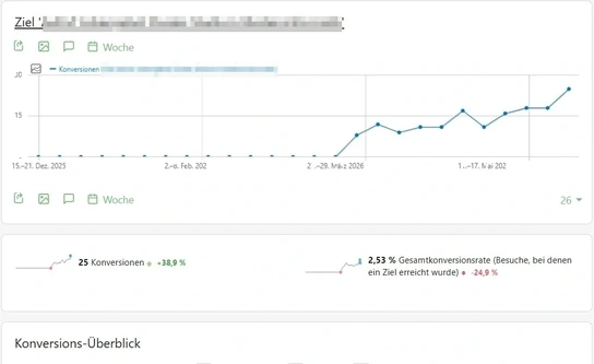 Statistik eines festgelegten Ziels im Matomo Analytics Interface