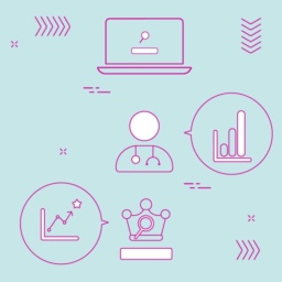 Grafik: Verschiedene Icons auf farbigem Grund