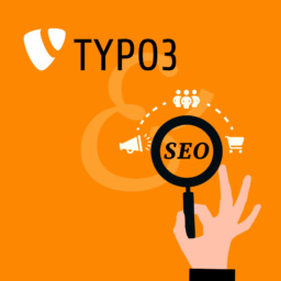 Grafik: TYPO3-Logo und Lupe mit SEO
