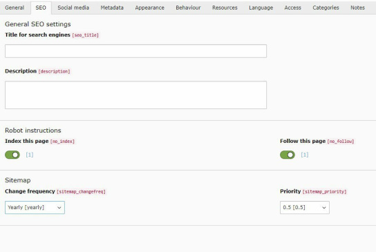 Screenshot: Meta Title und Description im TYPO3-Backend