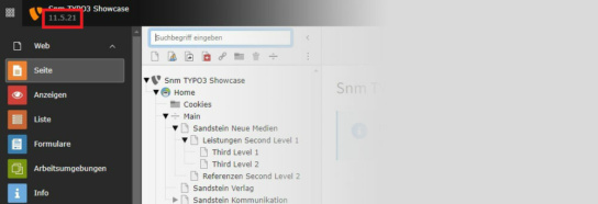 Screenshot: TYPO3-Backend Seitenstruktur
