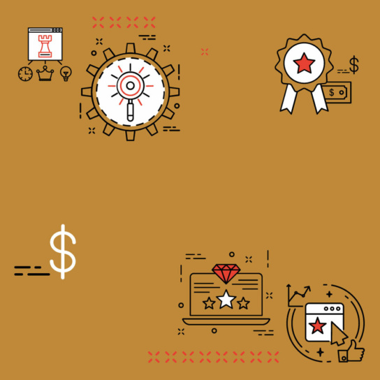 Grafik: Grafik mit Zahnrad und Bildschirm