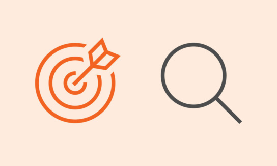 Grafik mit: Zielscheibe und Lupe