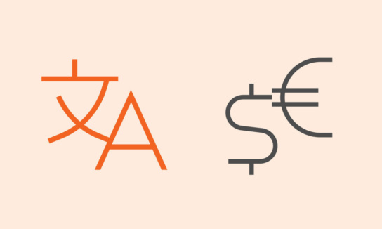 Grafik mit: Icon für Sprache und Icon für Währung