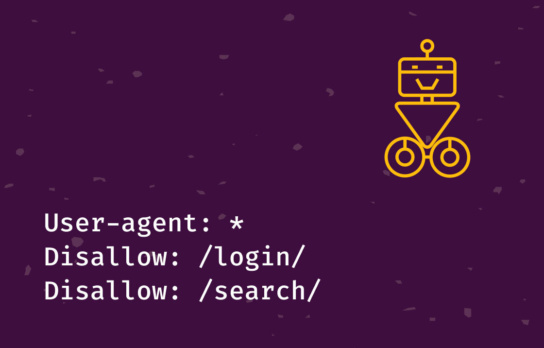 Grafik mit Textillustration: User-agent: *  
Disallow: /login/  
Disallow: /search/