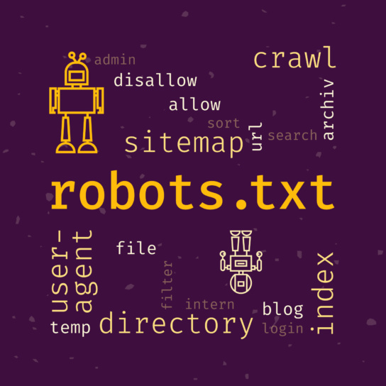 Grafik mit Text- und Bild-Illustrationen zum Thema robots.txt
