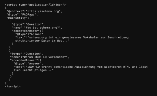 Jason-LD-Code für FAQ Page mit Question Answer