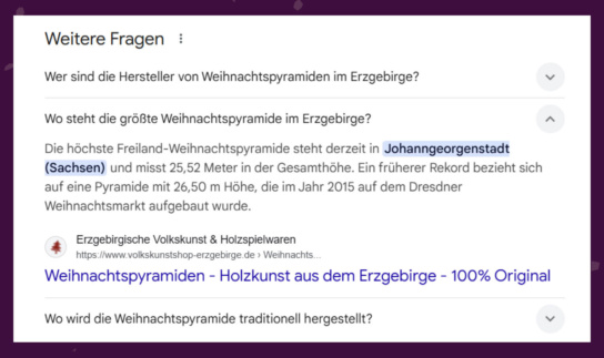 Screenshot zu FAQ Suchergebnisse