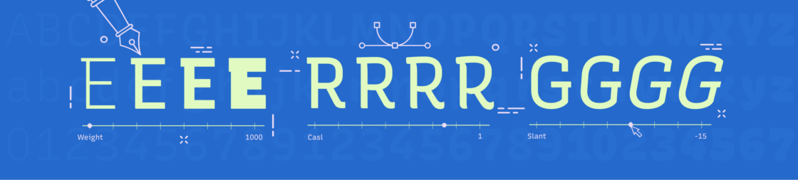 Illustration: Variable Fonts Varianten in dünn, dick, schräg oder verziert dargestellt