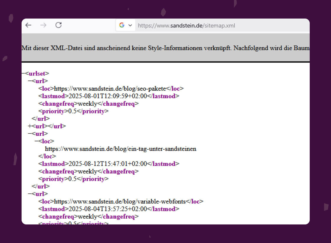 Screenshot: Besispiel XML-Sitemap