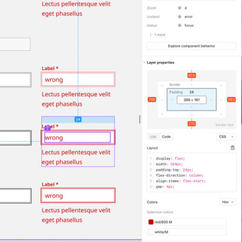 Screenhot: Ansicht der Komponente "Input" aus dem Tool "figma"