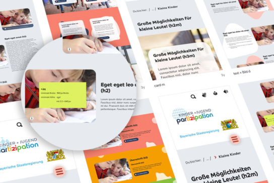 Collage: Ansicht Screens im Tool "zeplin", Fokus auf Ansicht "Bildgrößen"