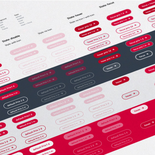Abgebildeter Styleguide für Buttons auf verschiedenen Farben