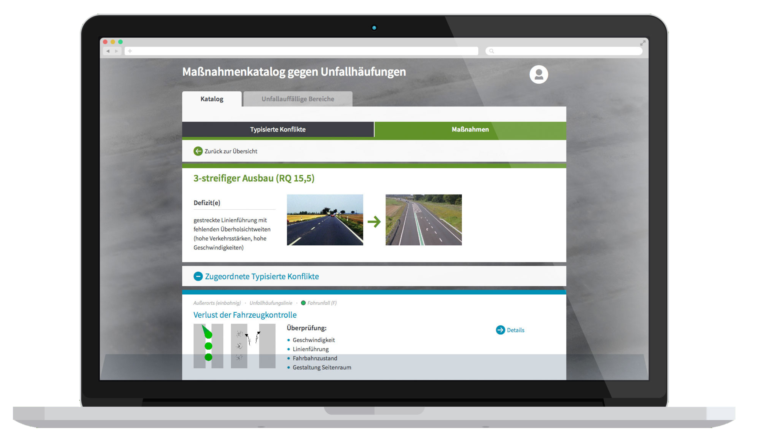 Screenshot: Website "Maßnahmenkatalog gegen Unfallhäufungen"