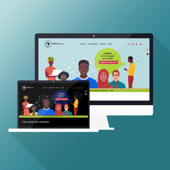 Grafik: zwei Monitore mit hub4africa Website