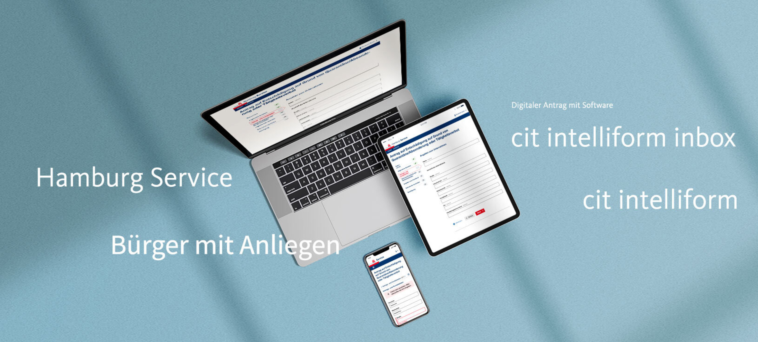Grafik: Laptop, Tablet und Smartphone mit Hamburg Website