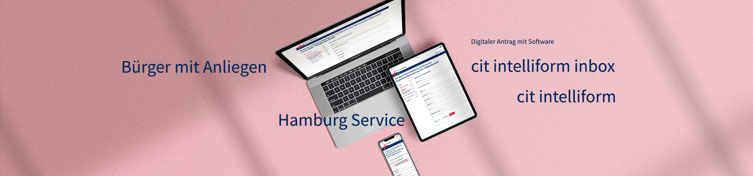 Grafik: Laptop, Tablet und Smartphone mit Hamburg Website