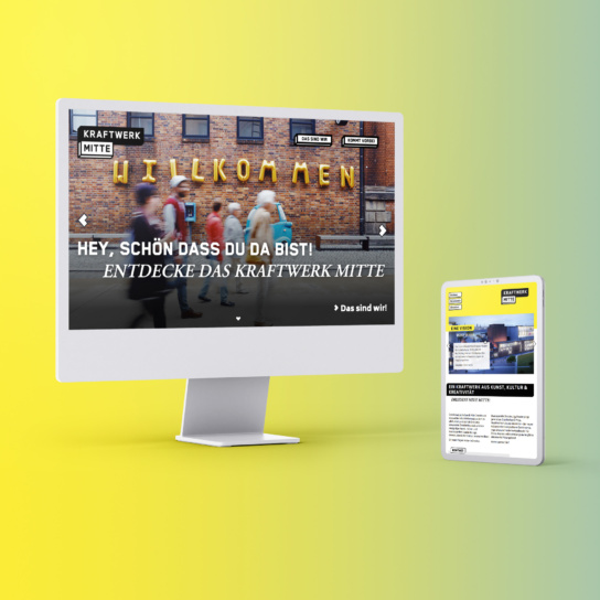 Grafik zwei Bildschirme mit Kraftwerk Mitte Website.