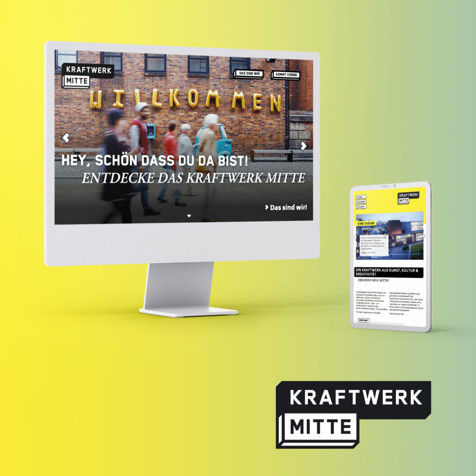 Grafik zwei Bildschirme mit Kraftwerk Mitte Website.