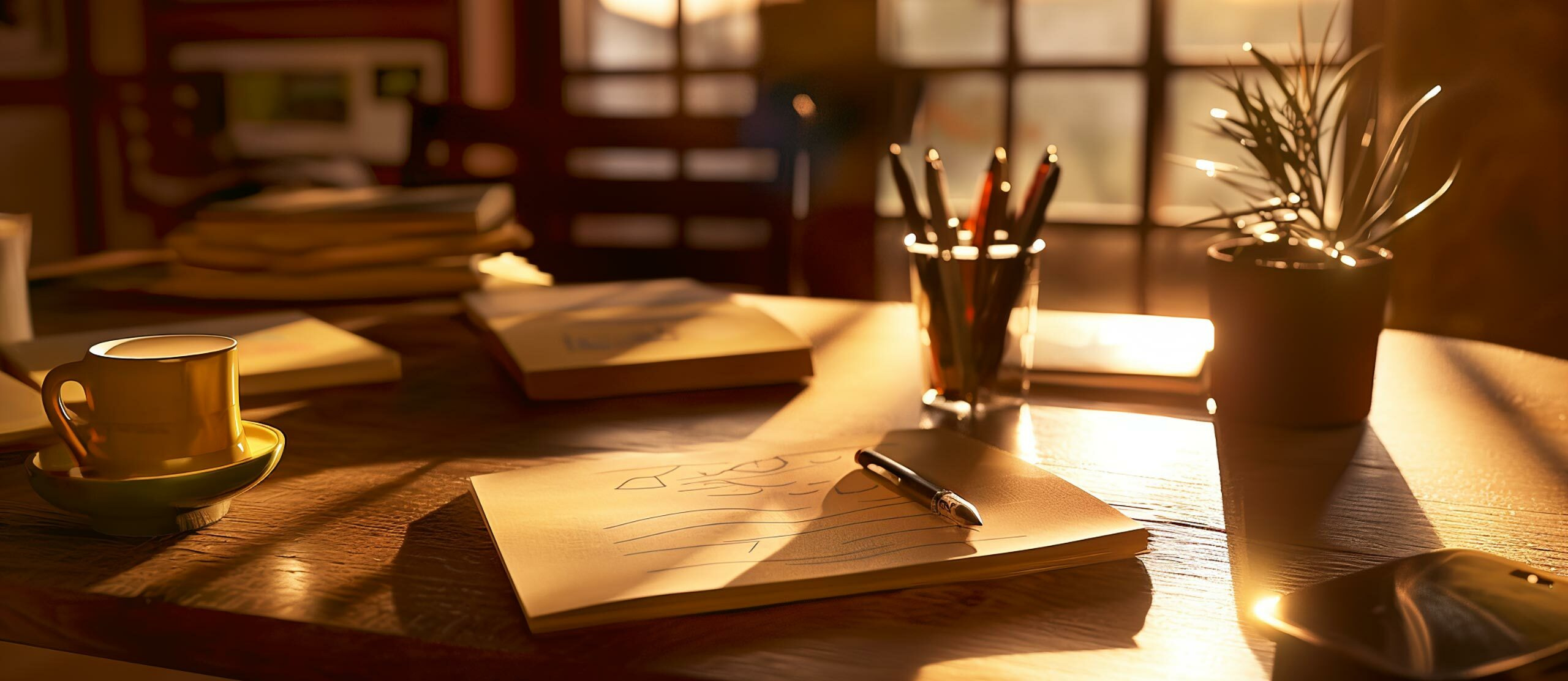 Foto: Schreibtisch mit Papier und Stiften