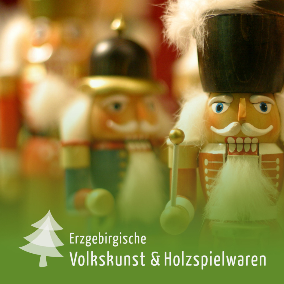 Grafik: Zwei Nussknacker und Logo Erzgebirgische Holzkunst