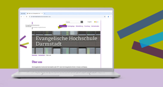 Grafik: Laptop mit Website der Evangelischen Hochschule Darmstadt