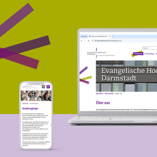 Grafik: Laptop und Smartphone mit Website der Evangelischen Hochschule Darmstadt