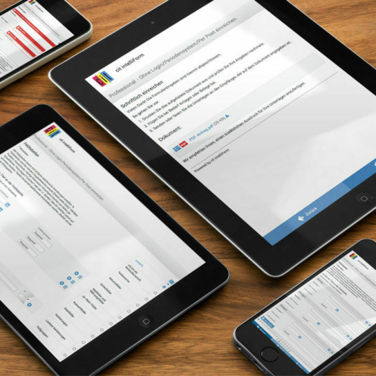 Grafik: Drei Bildschirme mit citintelliForm Website