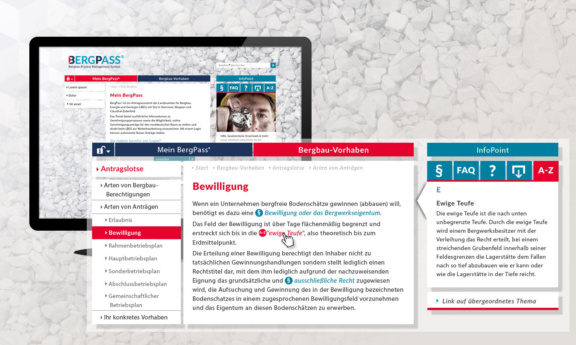Grafik: Monitor mit Bergpass Website und Infos zu Bewilligung
