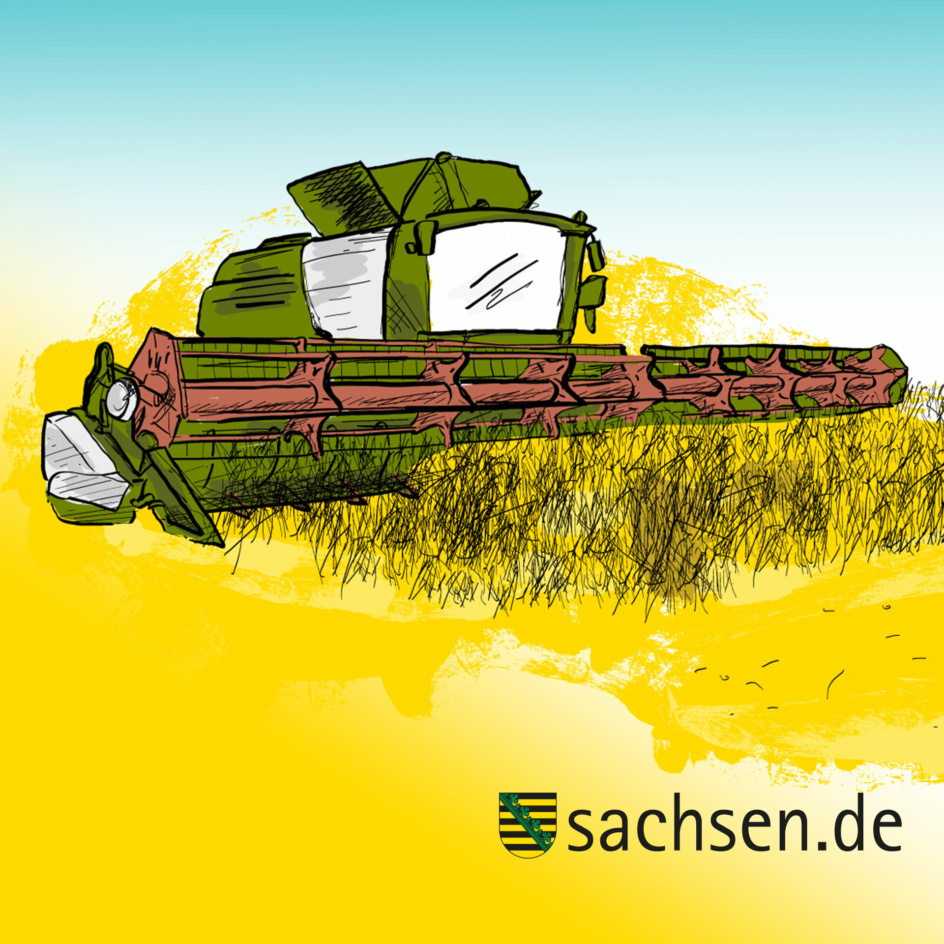 Illustration: Maehdrescher in Feld