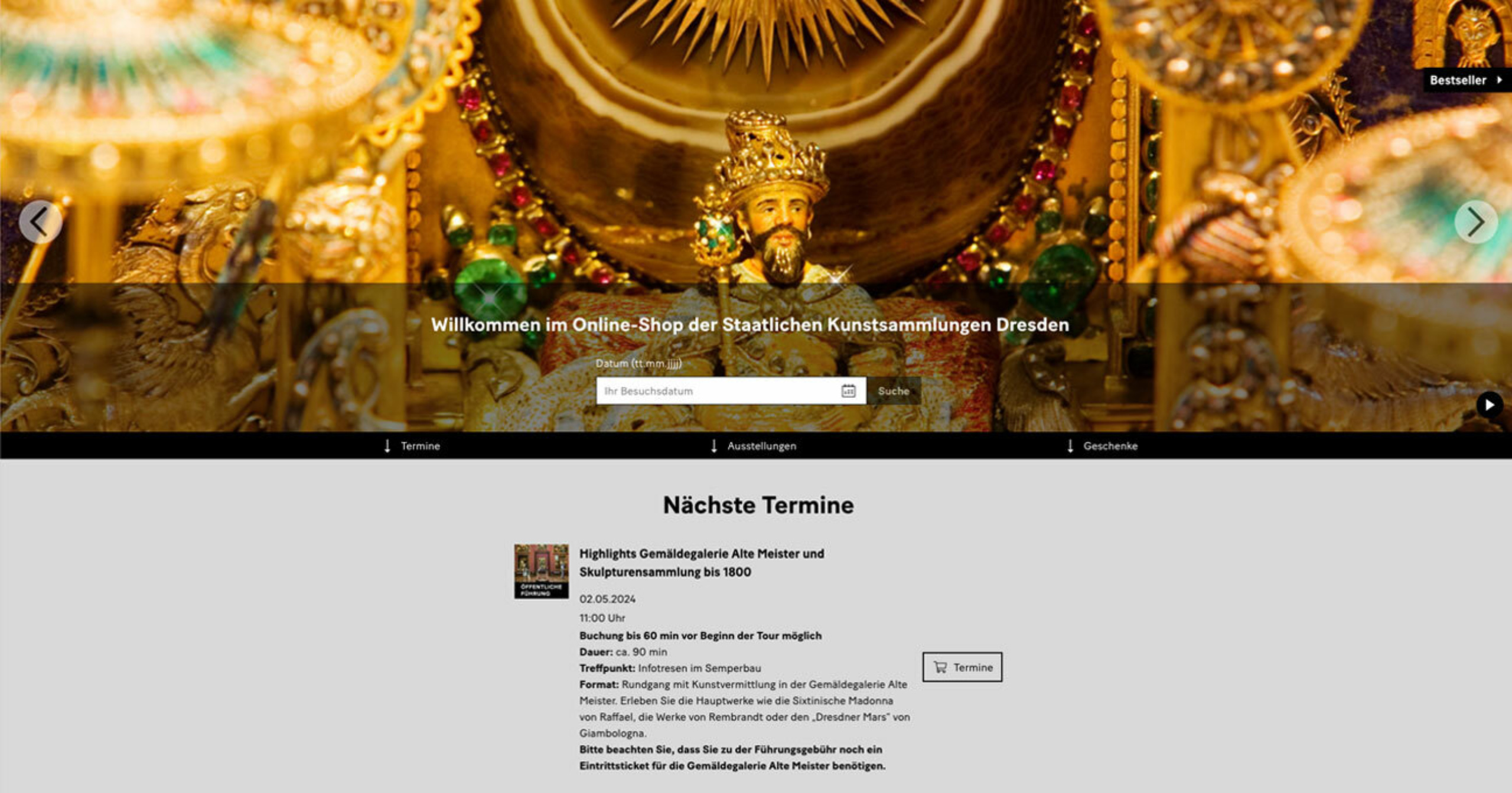 Screenshot: Website Startseite