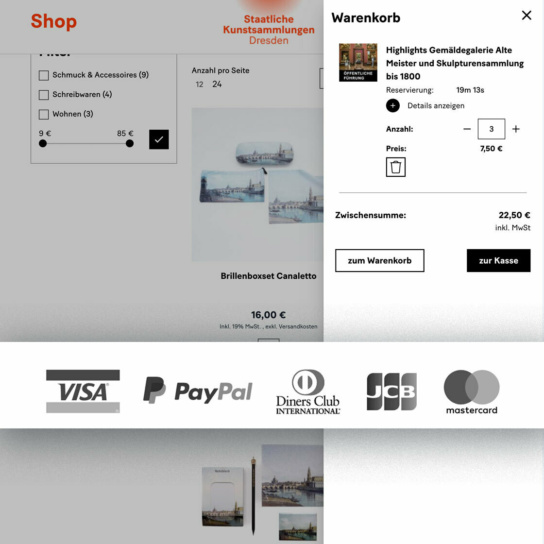Screenshot: Warenkorb der Website