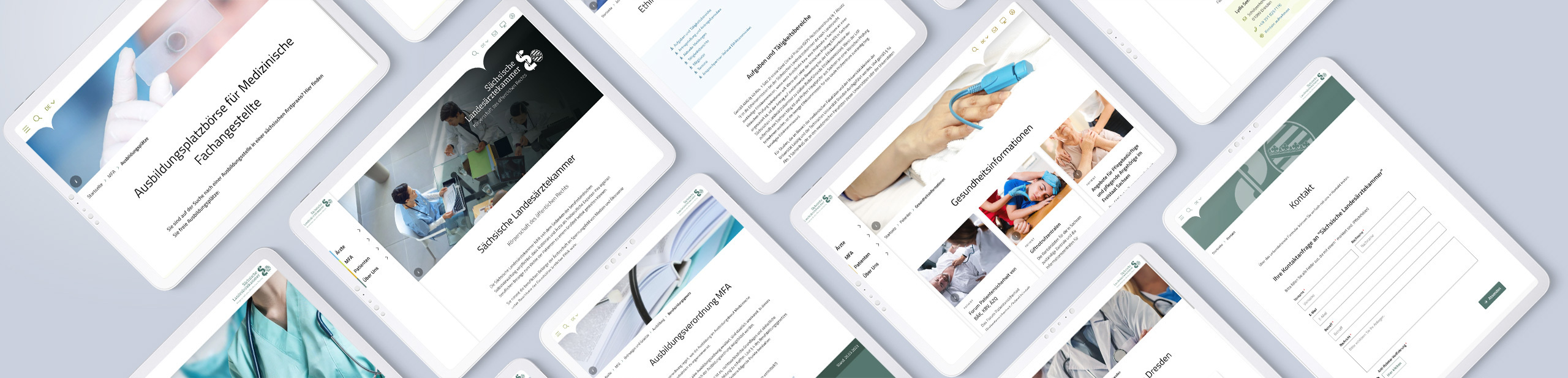 Collage: Topview auf Screenshots der Website