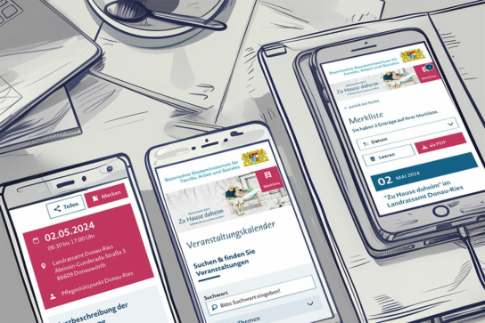 Collage: mobile Ansichten des Veranstaltungskalenders "Zu Hause daheim"