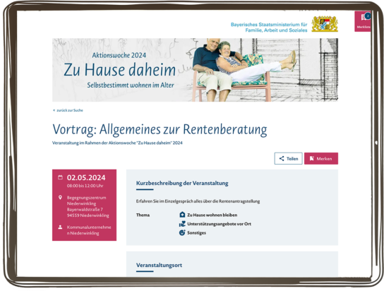 Screenshot: Frontend Veranstaltungskalender - Detailseite Veranstaltung