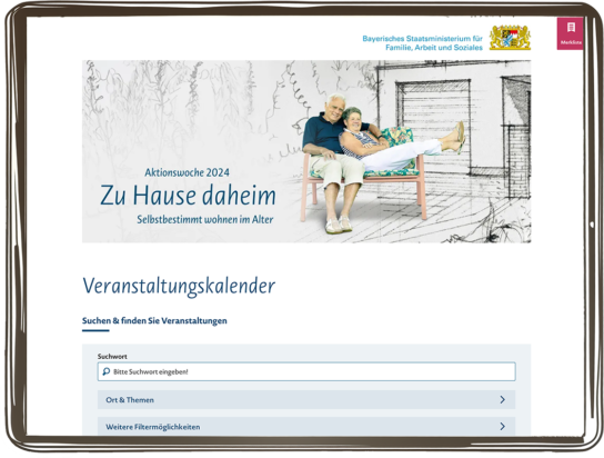 Screenshot: Frontend Veranstaltungskalender - Startseite