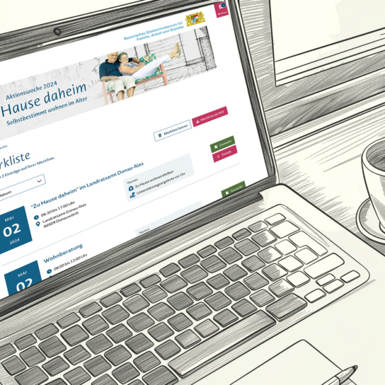 Collage: Laptop mit Startseite des Veranstaltungskalender "Zu Hause daheim"
