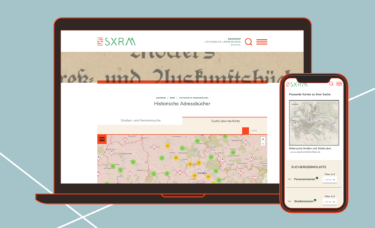 Screenshot: Saxorum Suche auf der Karte