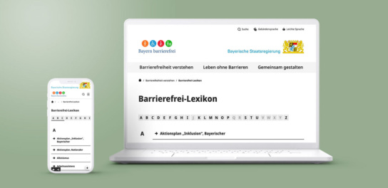 Smartphone und Laptopansicht des Lexikons von barrierefrei.bayern