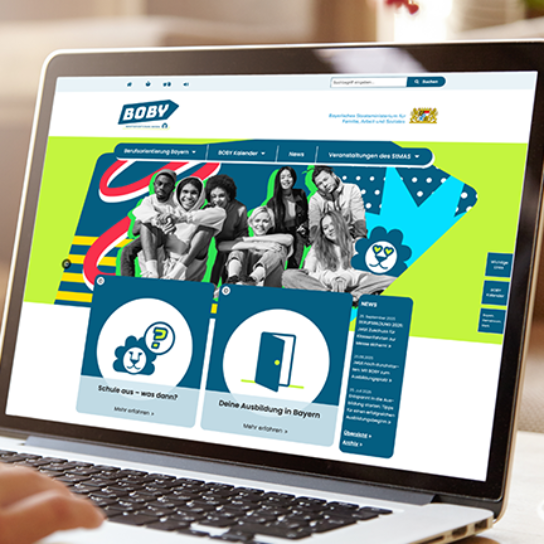 Grafik: Darstellung der Boby-Webseite auf dem Laptop