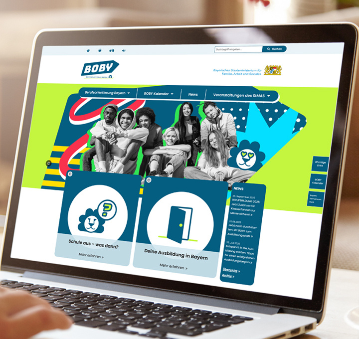 Grafik: Darstellung der Boby-Webseite auf dem Laptop