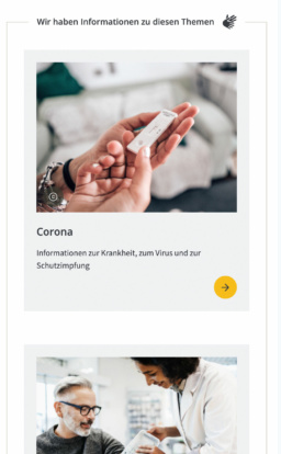 Screenshot: mobile Ansicht der Website "einfach-finden.bayern.de", Teaser im Bereich "Gebärdensprache"