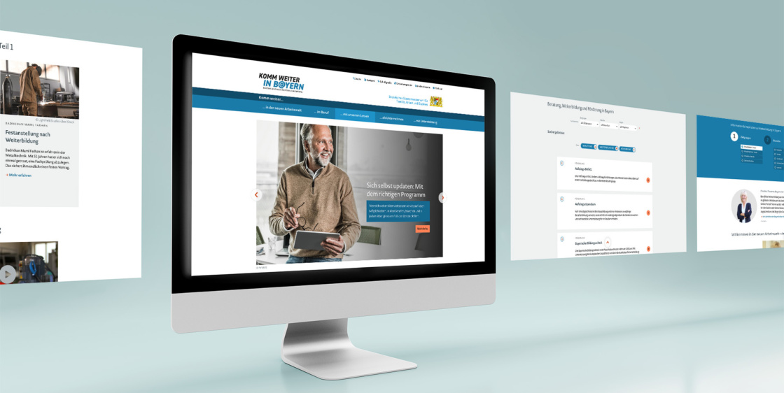 Grafik: Bildschirm mit Beispielseiten der Website.